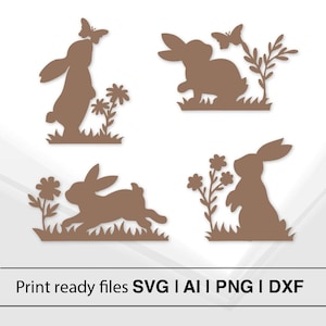 Silhouette de lapin | Téléchargement instantané | Fichiers découpés pour animaux | Artisanat sur le thème de la nature | Motifs découpés au laser | Bricolage de Pâques | Pochoirs animaliers