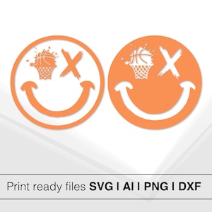 Diseño de sonrisa de baloncesto / Archivos SVG de deportes / Archivo de corte de baloncesto / Arte de baloncesto imprimible / SVG para Cricut / Gráfico de fanáticos de los deportes