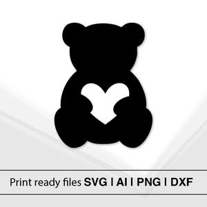 Bear Holding Heart Silhouette | Instant Download | Teddy Bear SVG | Valentine&#39;s Day Gift | Bear Clipart | DIY Craft | Heart Design