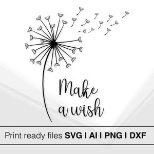Dandelion Make a Wish SVG | Instant Download | Dandelion Blowing SVG  | Inspirational Quote SVG | Quote Design | Inspirational Cut File