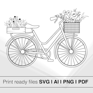 Vintage Bicycle With Flowers | Bicycle Illustration | Floral Bike Clipart | Printable Art | Bicycle SVG | Home Decor | Craft Supplies