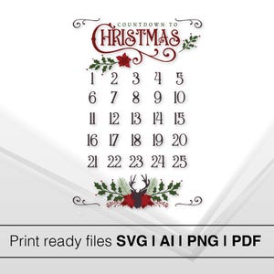 Christmas Countdown Calendar SVG | Digital Download | Days Until Christmas Sign | Christmas Ornament SVG | Holiday Decor and Activity