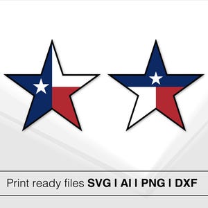 Texas Star Flagge Design | Sofortdownload | Bunt Rot Weiß Blau | Texas Dekor SVG AI PnG DxF | Basteldateien für DIY-Projekte