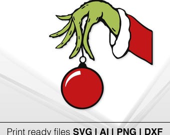 Grinch Hand SVG | Grinch Face Svg | Grinch Face and Hand with Ornament | Grinch Face Silhouette | Christmas Grinch Face