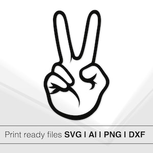 Mano de la paz SVG / Signo de la paz SVG, Dedos de la paz SVG, Signo de dos dedos SVG / Archivo de corte de contorno para Cricut, PNG PDF DXF / Descarga instantánea
