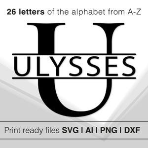 Alfabeto monograma dividido elegante SVG / Letras iniciales caligráficas / Diseño de letras personalizadas elegantes / Descarga instantánea / Paquete decorativo de Cricut
