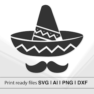 Mexikanischer Hut Clipart | Sombrero Schnurrbart SVG | Fiesta Party Dekor | Cinco De Mayo Design | Druckbare mexikanische Kunst | Sofort Download