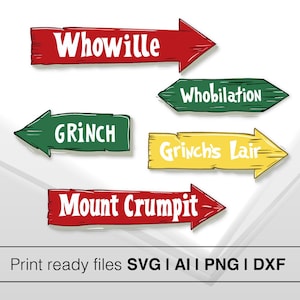 Grinch Direction Signs SVG | Bundle Street Sign Whoville SVG | Instant Download Road Sign Grinch | Grinch Svg | Welcome to Whoville Sign