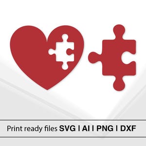 Corazón de rompecabezas SVG / Diseño de rompecabezas de amor / Archivos SVG románticos / Archivos de corte del Día de San Valentín / Pieza de rompecabezas de corazón / Descarga instantánea