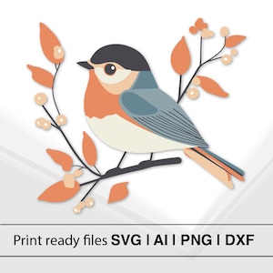 Illustrazione di uccelli / Arte della natura / Arte stampabile / Uccello su ramo / Design della fauna selvatica / Arredamento per la casa / Download immediato / SVG AI PNG DxF