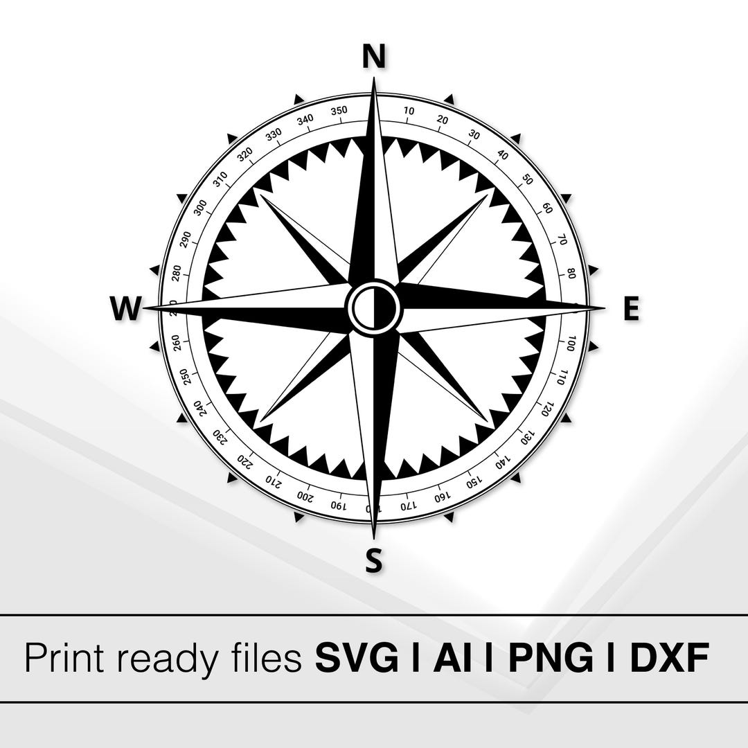 Classic Compass Design | Nautical Compass SVG | Black and White Art ...