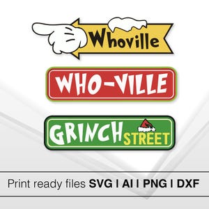 Whoville Yard-bord SVG | Grinch-bordpaal en borden SVG| Grinch-SVG| Grinch gezicht Svg | Vrolijke Grinchmas-svg|