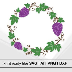 Grape Vine Wreath | Vector Design | DIY Craft | Cutting Files | Printable Art | Home Decoration | Cricut Compatible | SVG Cut Files