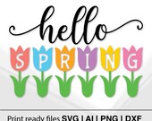 Hello Spring Svg | Floral Design With Tulips | Instant Download | Spring Decor Svg | Cricut Projects | Home Decor | Spring Cut Files