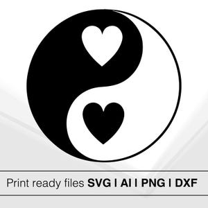 Yin Yang Heart Design | Black And White Graphic | Printable Wall Art | Yin Yang SVG | Zen Decor | Spiritual Symbol | Love Art