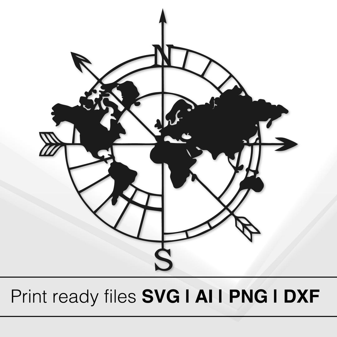 World Map Compass Design | Instant Download | Vector Cut File | Travel ...