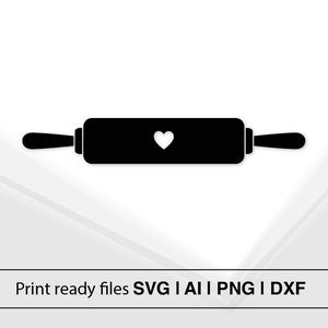 Rolling Pin SVG | Download instantâneo de clipart de cozimento | Arquivo de corte de coração para artesanato de cozinha | SVG de culinária para Cricut | Design de utensílios de cozinha