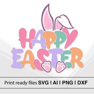 Happy Easter Design | Bunny Ears And Paws | Instant Download | Pastel Colors | Easter Bunny Craft Deco