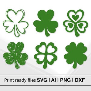 Diseño de trébol de cuatro hojas / Descarga instantánea / Clipart del día de San Patricio / Gráfico de hojas verdes / Arte con símbolo de suerte