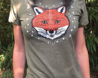 Women's Fox Shirt on Olive Green FREE SHIPPING