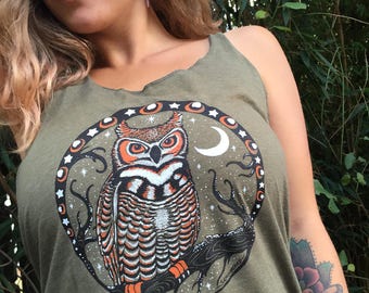 Womens Owl Racerback Tank FREE SHIPPING