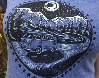 Women's Camper Van in the Mountains Shirt FREE SHIPPING Bella Brand