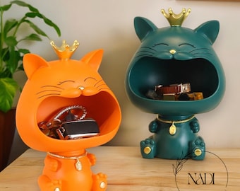 Fortune Crown Big Mouth Cat Key Storage, Home Living Room, Housewarming Deco, Luxury Deco, Gift For Her, Cat Lovers, Key Storage, Sweet Deco