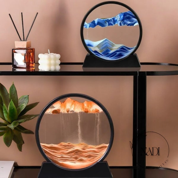 Creative Moving Sand Art Painting, Moving Sand Art, rounded frame sand picture, Sand Frame Art, Hourglass Round Glass, Sandscape In Motion