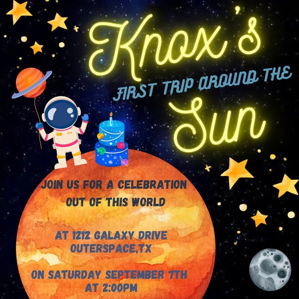 First Trip Around The Sun Birthday Invitation Outerspace Theme Digital Download