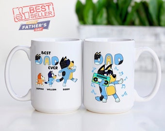 Custom Bluey Dad Mug, Best Dad Ever Mug, Personalized Bluey Dad Mug, Bluey Fathers Day Mug, Custom Bluey Mug, Dad Bluey Mug, Bluey Bingo