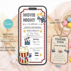 Editable Mobile Movie Birthday Invitation Template, Birthday Party Invitations, Digital Movie Party Invite, Instant Download Evite Bday Card