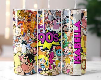 Custom 90s Cartoon Tumbler Wrap, Editable 20 oz Skinny Design (Digital Download)