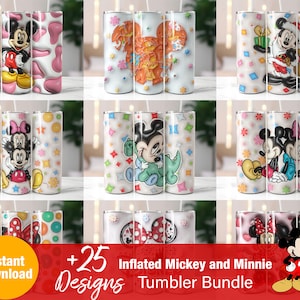 Puede incluir: Un conjunto de más de 25 diseños de vasos con Mickey Mouse y Minnie Mouse en varias poses y escenarios. Los diseños son coloridos y caprichosos, perfectos para agregar un toque de magia de Disney a tu vida diaria.  Descarga instantánea +25 diseños Vaso Mickey y Minnie inflable