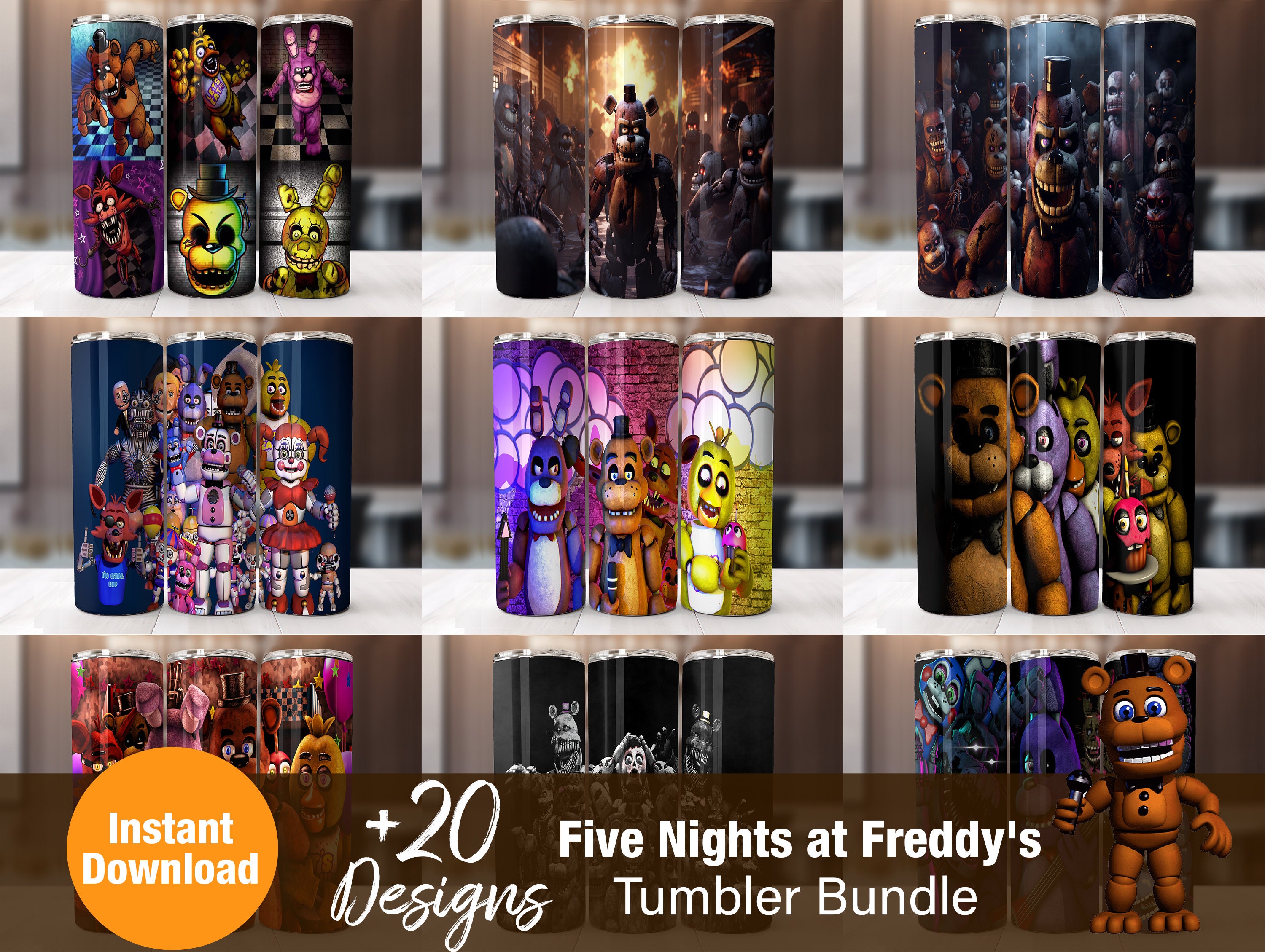 Five Nights At Freddy’s Tumbler Wrap Bundle, 20 oz Skinny Tumbler Wrap, 20oz Tumbler Png Sublimation Design, Digital