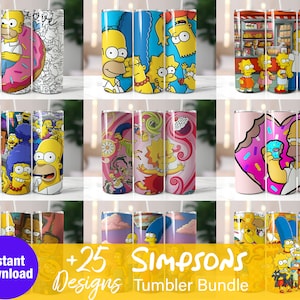Puede incluir: Un conjunto de 25 diseños diferentes para vasos con personajes de la caricatura Los Simpson. Los diseños incluyen varios personajes, como Homero, Marge, Bart, Lisa y Maggie, en diferentes poses y escenarios. Los diseños son coloridos y vibrantes, y serían perfectos para cualquier fan de Los Simpson.