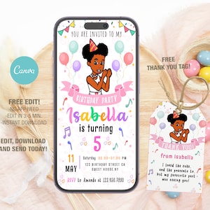 Modèle modifiable d'invitation d'anniversaire Gracies Corner, faire-parts de fête d'anniversaire pour mobile, carte d'anniversaire numérique pour fête d'enfants