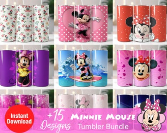 Más de 15 paquetes de envolturas de vasos Minnie, descarga instantánea de diseño de envolturas PNG de vaso de 20 oz, plantilla de diseños de vasos delgados digitales de 20 oz