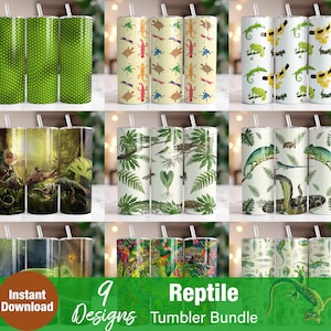 Pode incluir: Um conjunto de 9 designs de copos com tema de répteis. Os designs apresentam vários répteis, incluindo cobras, lagartos e tartarugas, em uma variedade de cores e padrões. Os copos são perfeitos para adicionar um toque de natureza à sua casa ou escritório.