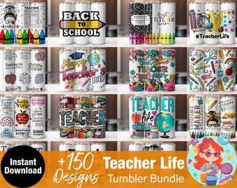 Teacher Tumbler Wrap Bundle, 20oz Skinny Tumbler PNG Designs (Digital)