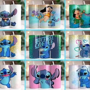 Puede incluir: Colecci&oacute;n de nueve vasos de acero inoxidable con el personaje Stitch de la pel&iacute;cula Lilo & Stitch. Los vasos muestran varios dise&ntilde;os, incluyendo a Stitch con corazones, sosteniendo caf&eacute; y con otros personajes. Cada vaso tiene una pajita.