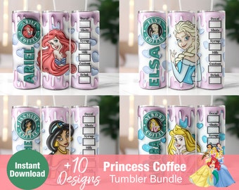 Princess Coffee Tumbler Wrap Bundle, 20oz Skinny Tumbler PNG (Digital)