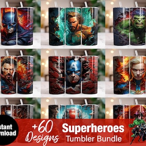 Pacchetto involucro tumbler supereroe, download istantaneo tumbler PNG da 20 once avvolge il design, modello di disegni di bicchieri magri da 20 oz cartone animato digitale