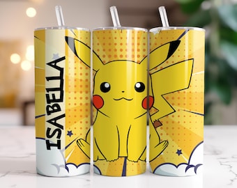 Custom Pikachu Tumbler Wrap Template, 20 oz Skinny Tumbler Wrap, 20oz Tumbler Png Sublimation Design, Digital Instant Download Designs