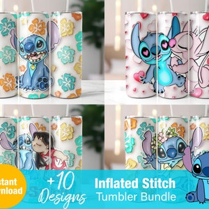 Inflated 3D Lilo And Stitch Tumbler Wrap Bundle, 20 oz Skinny Tumbler Wrap, 20oz Tumbler Png Sublimation Design, Digital