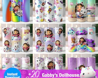 Gabby Dollhouse Tumbler Wrap Bundle,  Instant Download 20oz Tumbler PNG Wraps Design, Digital Gabby’s 20 oz Skinny Tumblers Designs Template