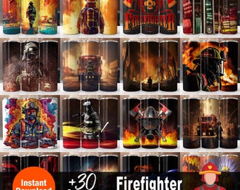 30+ Firefighter Tumbler Wrap Bundle,  Instant Download 20oz Tumbler PNG Wraps Design, Digital 20 oz Skinny Tumblers Designs Template