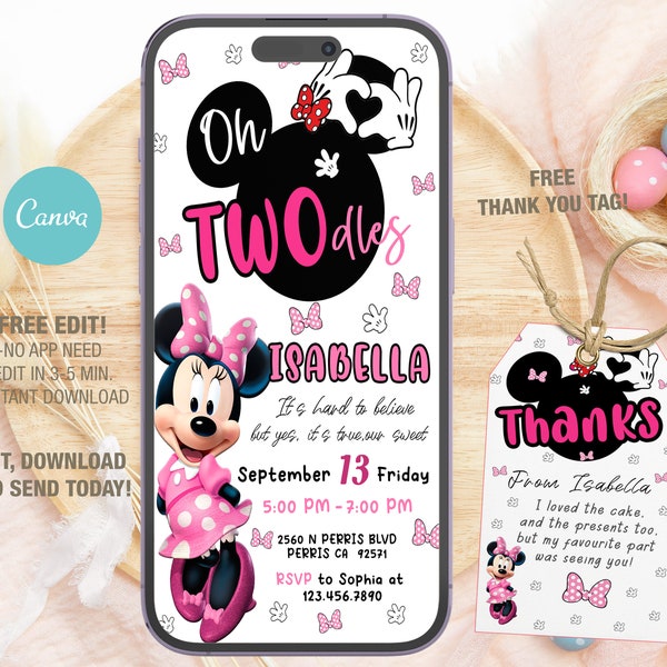 Minnie Birthday Invite Card Etsy