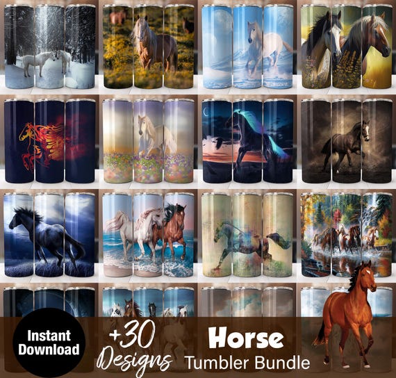30+ Horse Tumbler Wrap Bundle,  Instant Download 20oz Tumbler PNG Wraps Design, Digital 20 oz Skinny Tumblers Designs Template