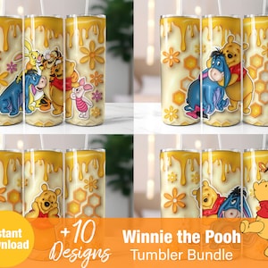 Winnie The Pooh Tumbler Wrap Bundle,  Instant Download 20oz Winnie Honey Tumbler PNG Wraps Design, Digital Skinny Tumblers Designs