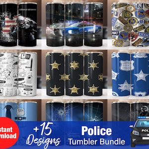15+ Police Tumbler Wrap Bundle,  Instant Download 20oz Tumbler PNG Wraps Design, Digital 20 oz Skinny Tumblers Designs Template